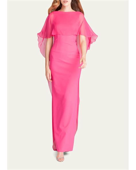 teri jon belted metallic crepe cap sleeve fabric content|Stretch Crepe Cape One Shoulder Sleeve Gown.